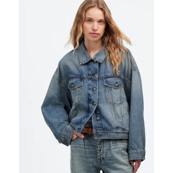 NWOT Madewell Relaxed Crop Trucker Jean Jacket In Billings Wash Size Small - Picture 1 of 9